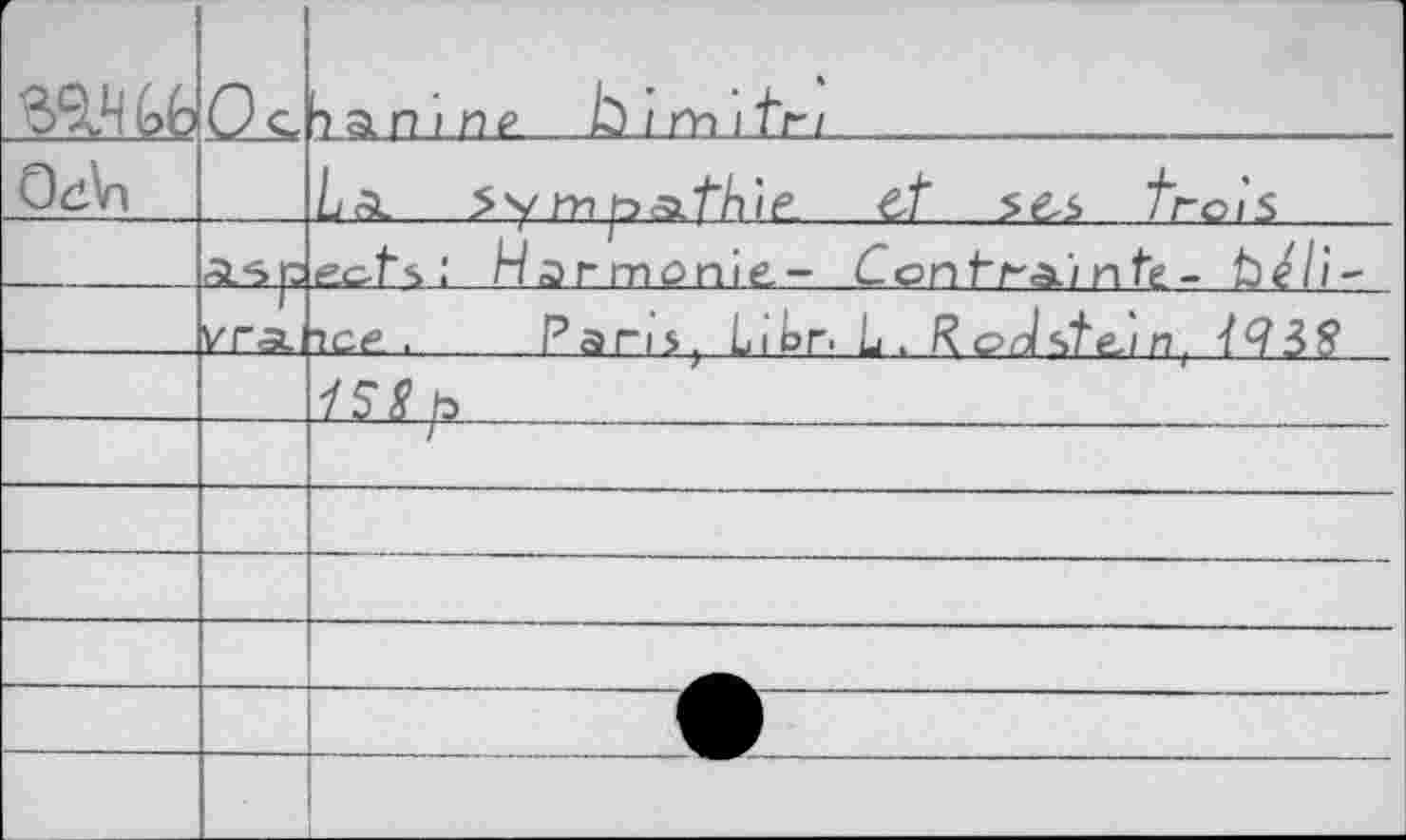 ﻿г же		э an inp IZimitr/
OdVi		La Sy tn	d scs trois
		e-otsl Harmonie.- Contrai nte- be'li~
	/ГА	ice..	P an 5, Libr L . PoJste,/nt MIS
		158 p
		
		
		
		
		... .. _ _
					